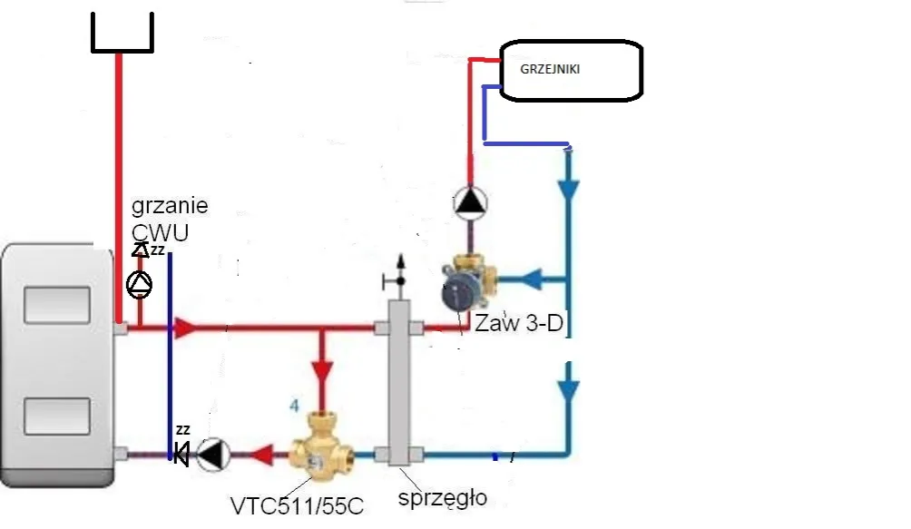 zawór trójdrożny schemat montażu pompa