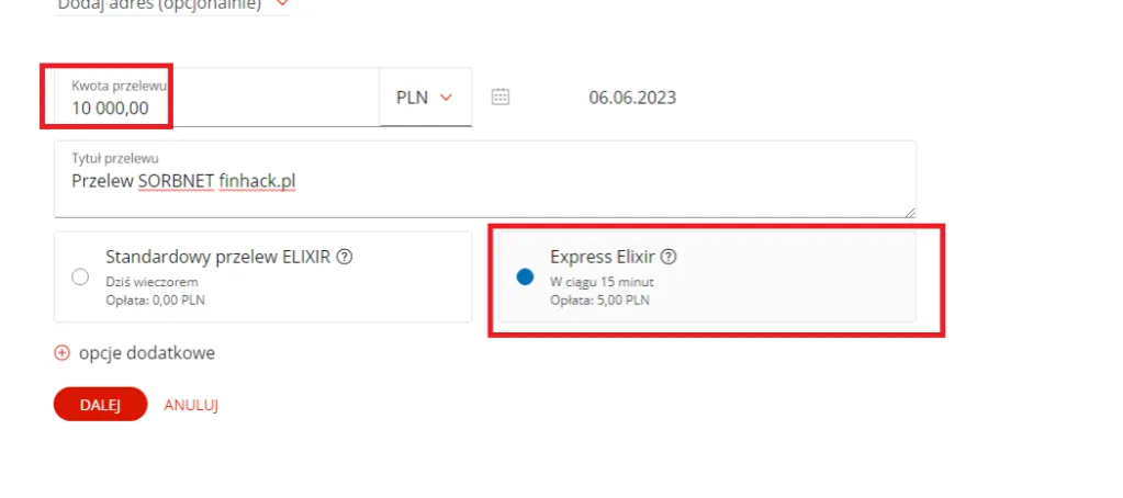 mBank przelew natychmiastowy opcje