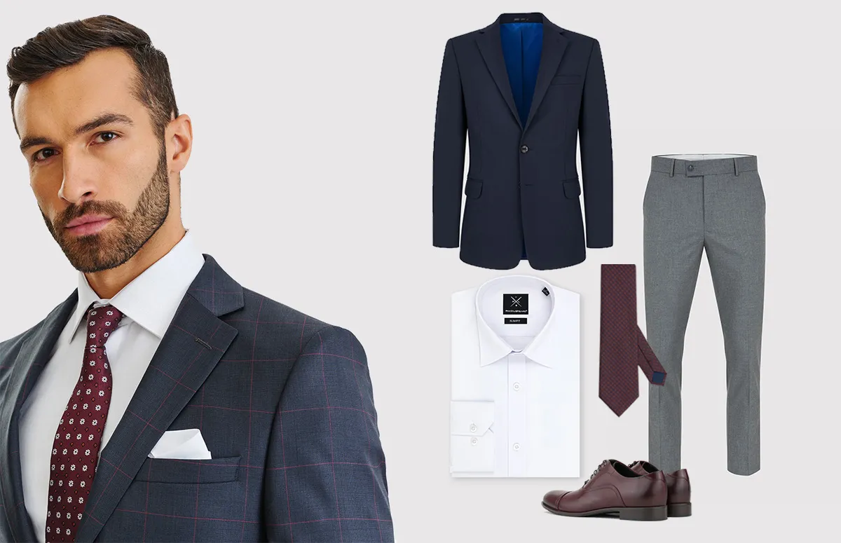 Zestaw koordynowany męski na komunię granatowa marynarka szare spodnie