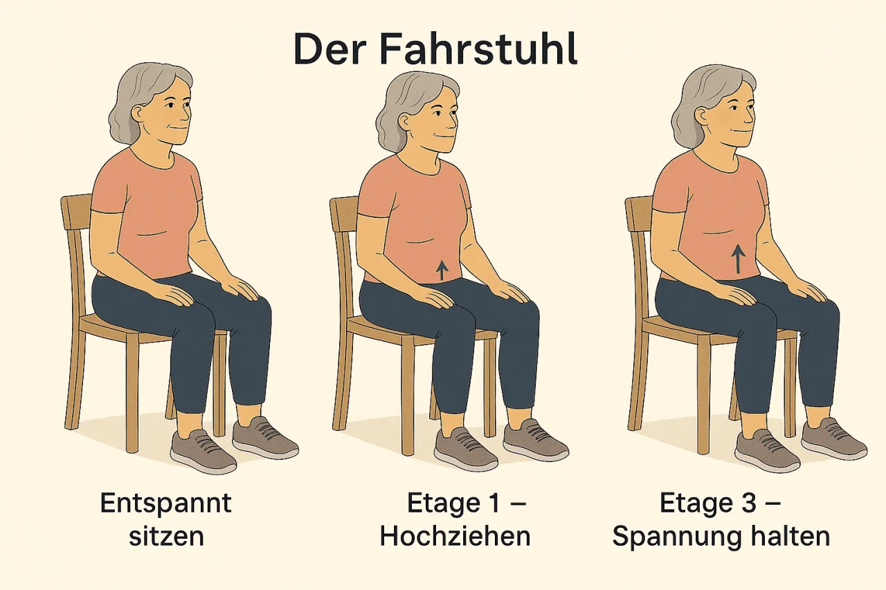 Beckenbodenübungen im Sitzen Illustration Büro