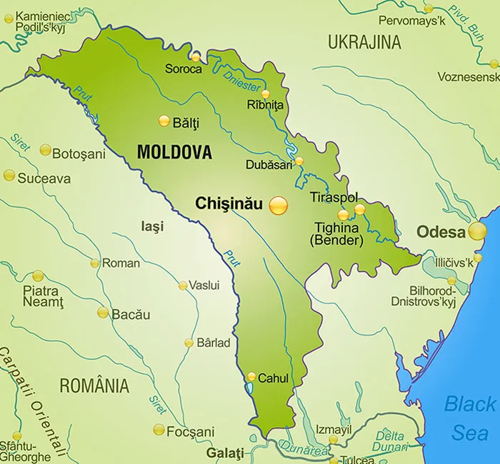 Mapa Mołdawii z zaznaczoną stolicą Kiszyniów