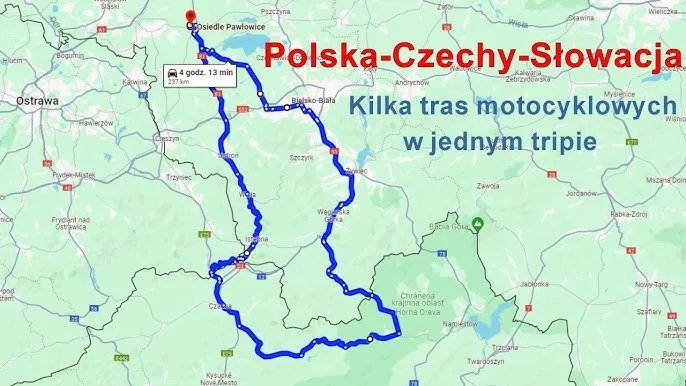 Mapa tras motocyklowych Czechy