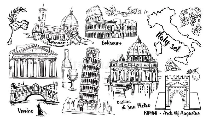 Ikony Włoch Koloseum Wenecja Florencja