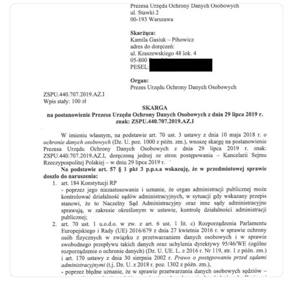 Skarga do UODO wzór