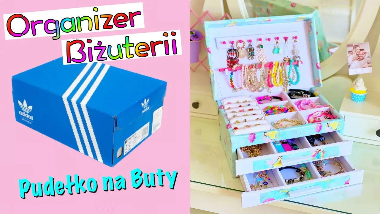 organizer na biżuterię z pudełka po butach DIY