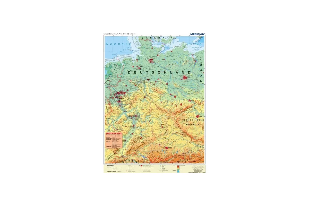 Mapa fizyczna Niemiec w Europie