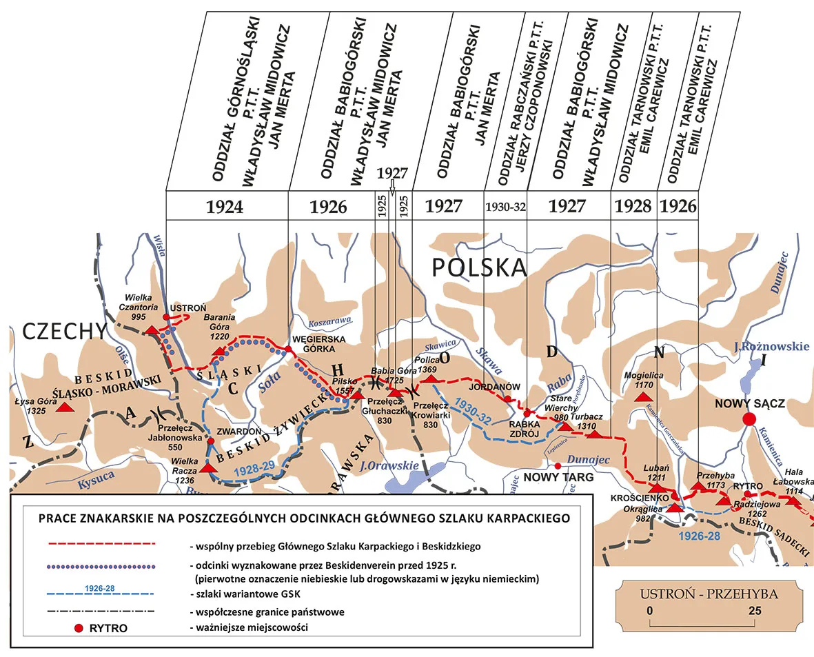 proces tworzenia szlaku g&oacute;rskiego mapa