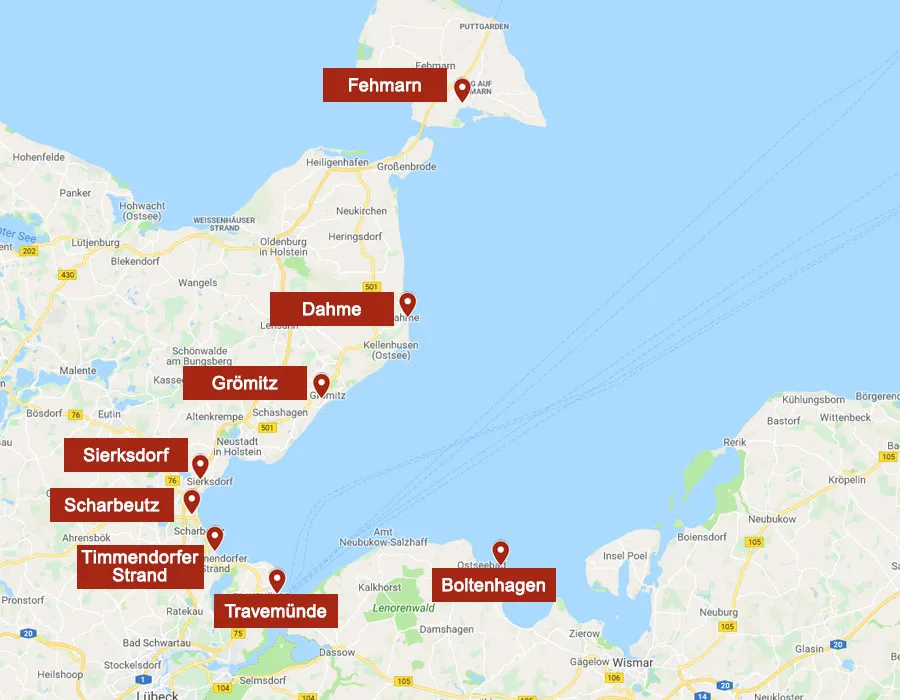 L&uuml;becker Bucht Seeb&auml;der Karte &Uuml;bersicht