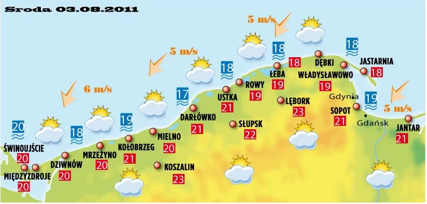 Mapa temperatur Bałtyku polskie wybrzeże