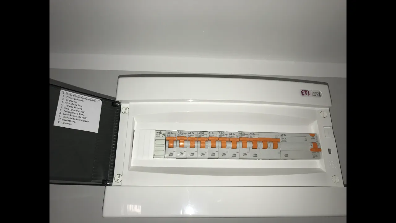 Tablica rozdzielcza z bezpiecznikami. Czy płyta indukcyjna ma bezpiecznik? Tak, jest na liście oznaczeń.