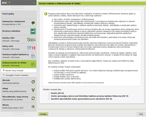 Rodzic wypełnia wniosek o dofinansowanie żłobka online