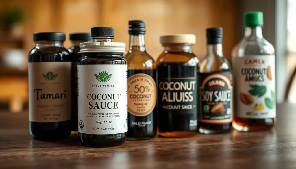 różne butelki zamienników sosu sojowego