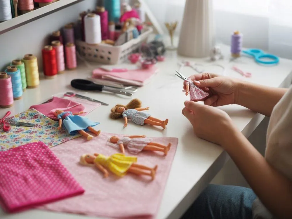 narzędzia i materiały do szycia ubranek dla lalek
