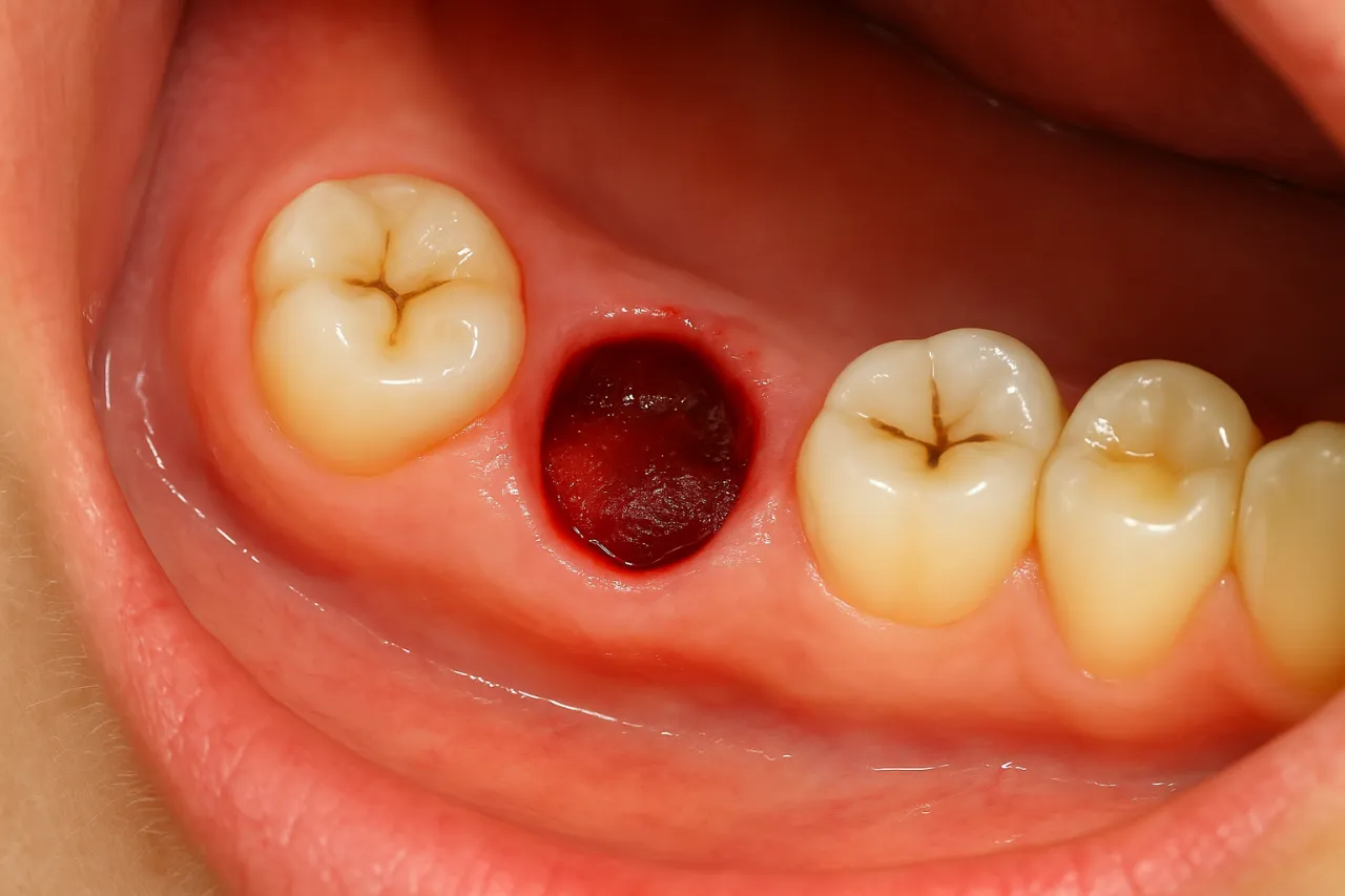 prawidłowy skrzep po ekstrakcji zęba vs suchy zębodół