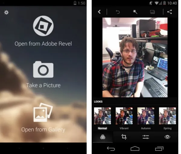 Adobe Photoshop Express mobile interface