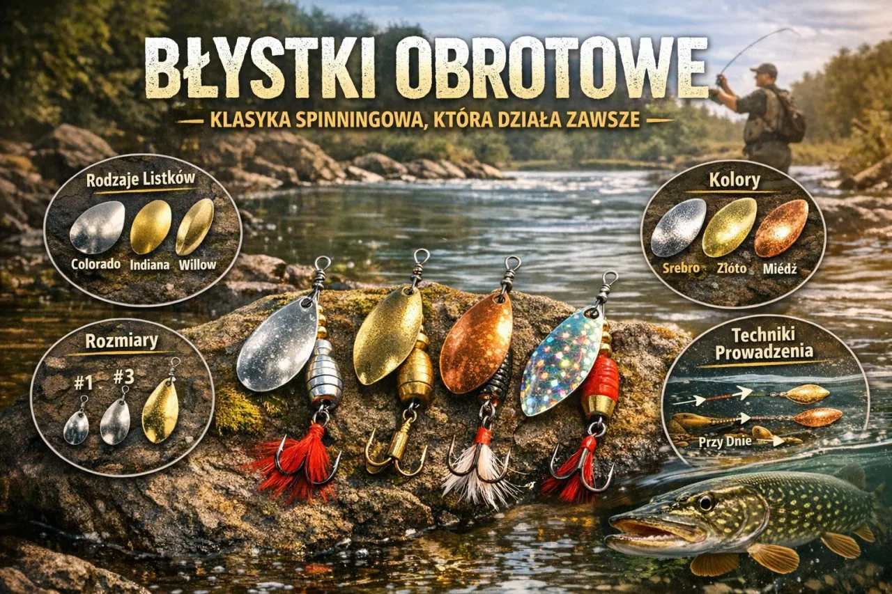Błystki obrotowe w kolorach srebrnym, złotym i miedzianym, idealne do spinningu. R&oacute;żne kształty listk&oacute;w i rozmiary.