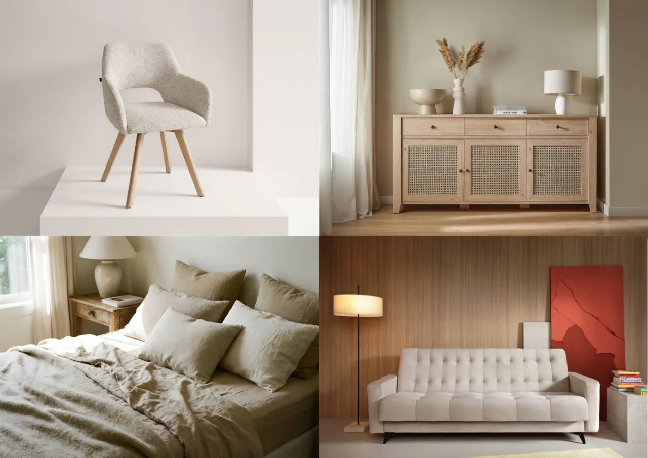 Aranżacje, inspiracje i pomysły na modne wnętrza: przytulna sypialnia, stylowa komoda, wygodna sofa i eleganckie krzesło.