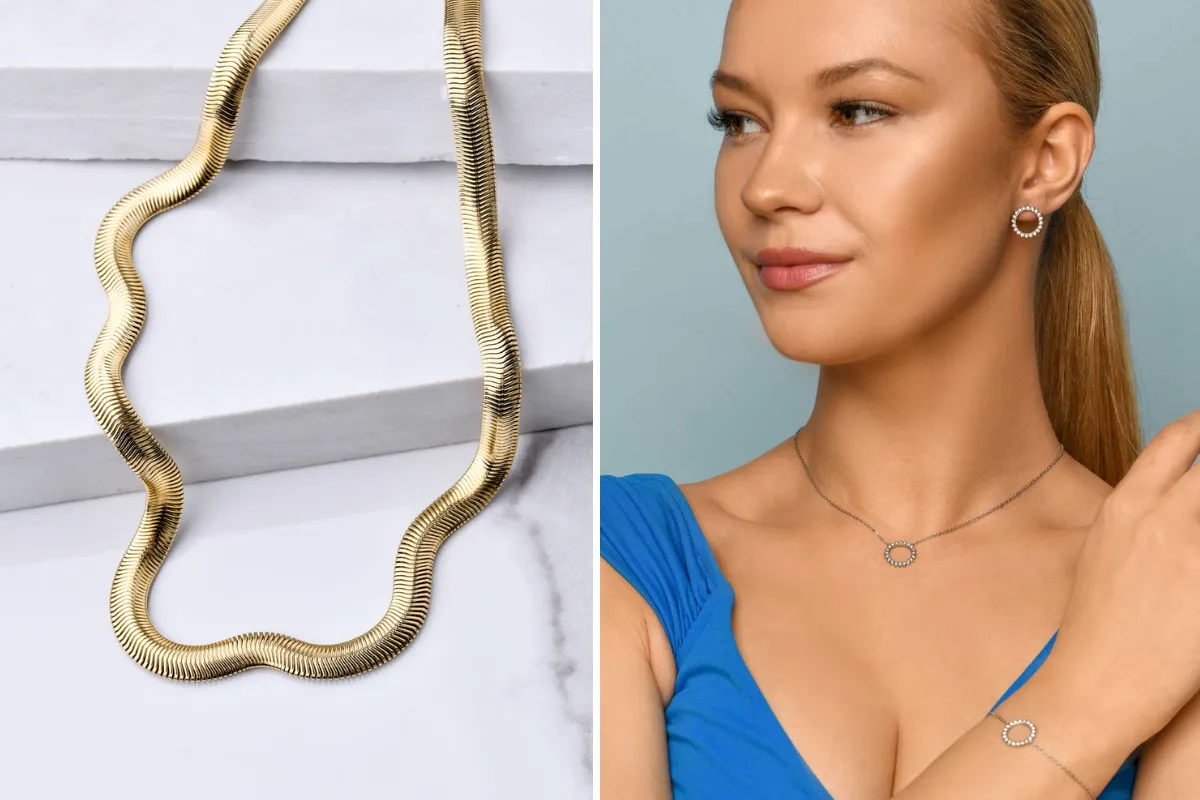 Biżuteria do chabrowej sukienki złota i srebrna