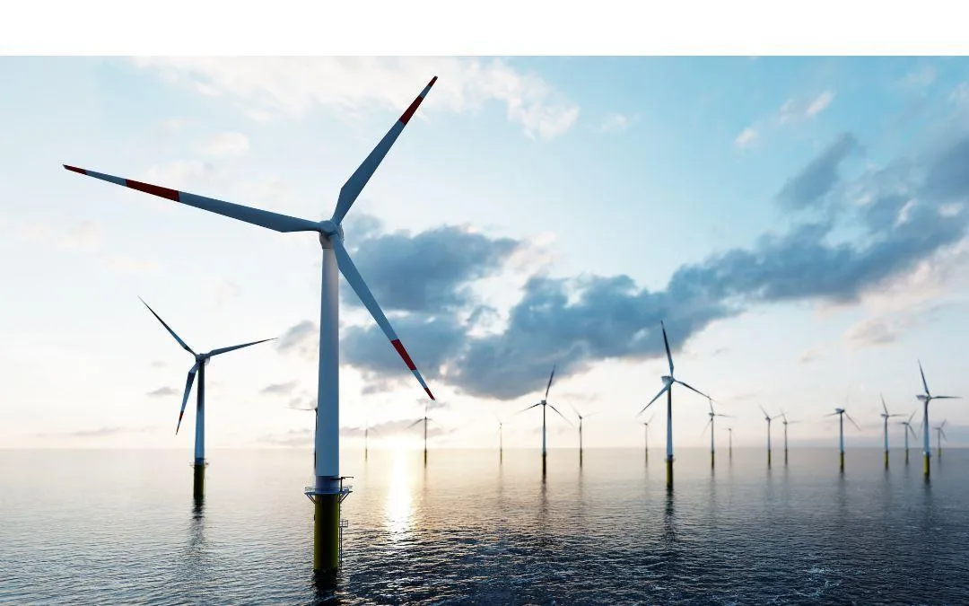 Lądowa farma wiatrowa w Polsce lub wizualizacja morskiej farmy wiatrowej na Bałtyku