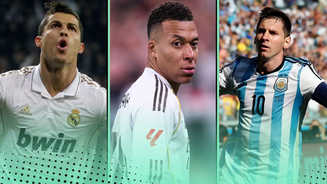 Kylian Mbapp&eacute; statystyki por&oacute;wnanie z Messim i Ronaldo w wieku 27 lat