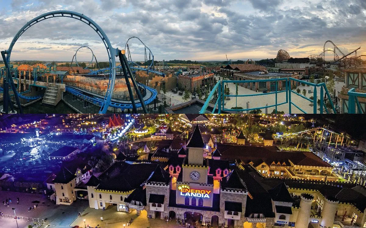 Energylandia Magic Night rollercoastery nocą