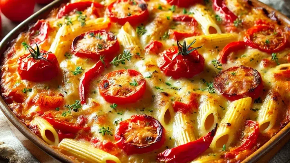 zapiekanka z resztek zupy pomidorowej z makaronem