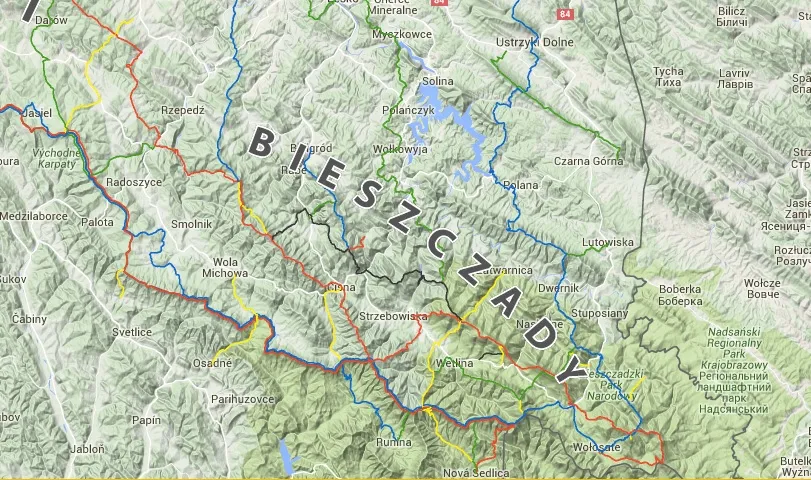 Mapa szlaków Bieszczady