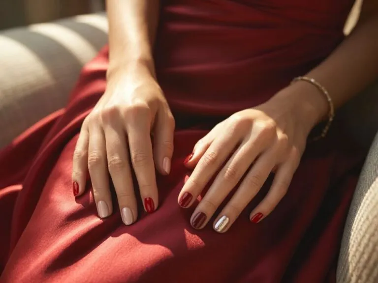 kontrastowe paznokcie czerwona sukienka