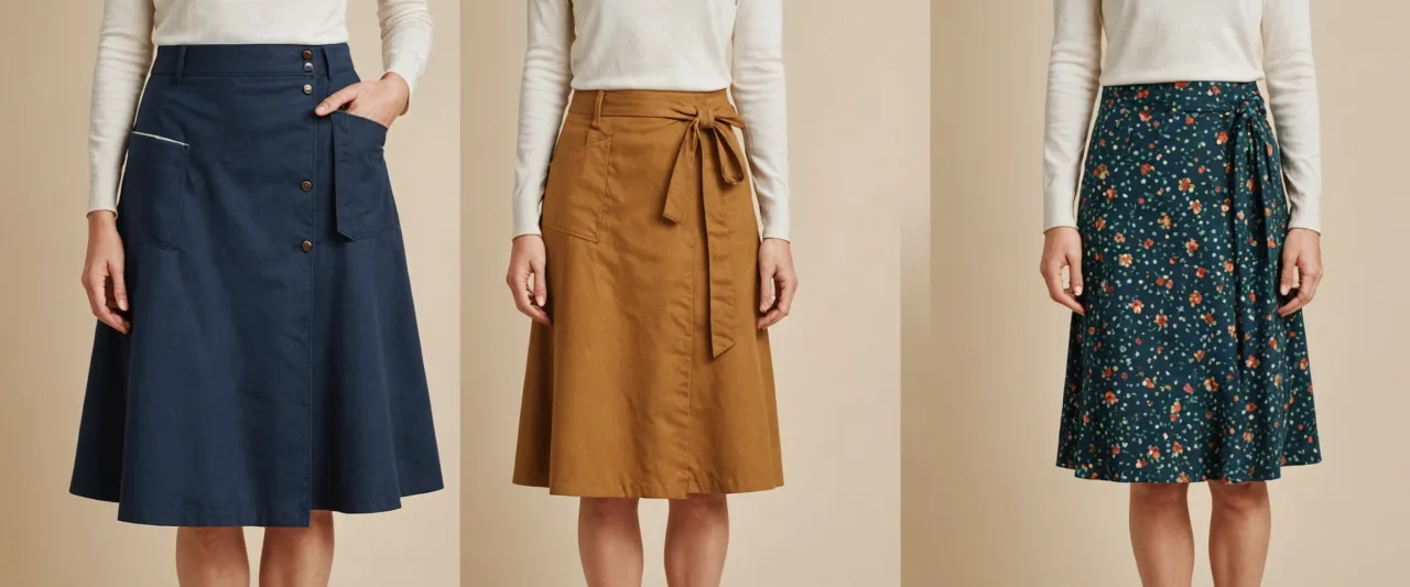 uszyta spódnica kopertowa lub proces szycia paska