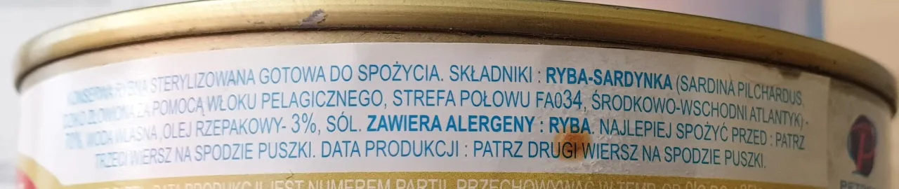 etykieta puszki z sardynkami w sosie własnym skład