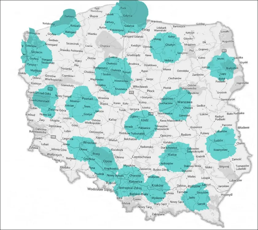 Mapa zasięgu DAB+ w Polsce Polskie Radio