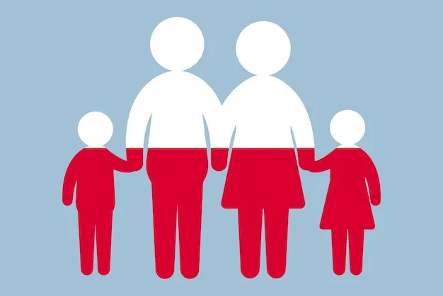 Polska rodzina z dziećmi na tle polskiej flagi