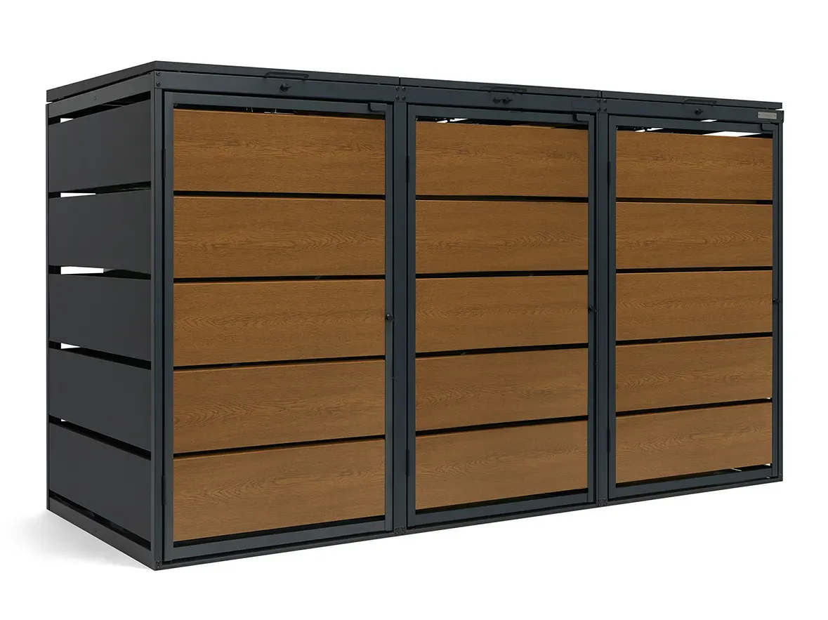 nowoczesna zabudowa koszy na śmieci antracyt drewno