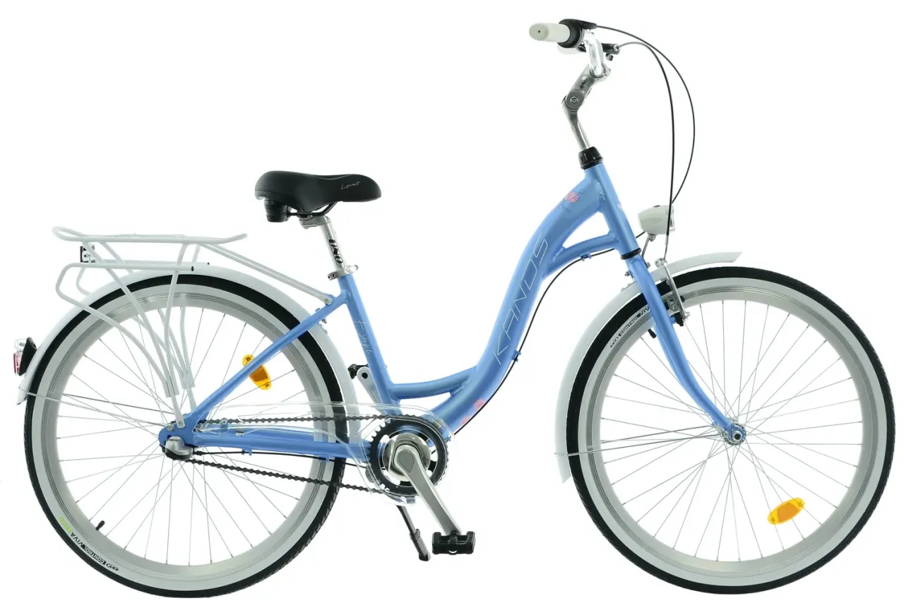 Błękitny rower miejski z bagażnikiem. Sprawdź, ile kosztują rowery tego typu, idealne na codzienne dojazdy.