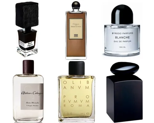 flakony perfum niszowych i mainstreamowych obok siebie