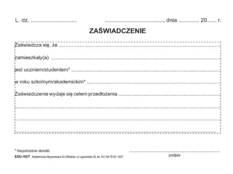 Dokumenty potwierdzające status ucznia ZUS