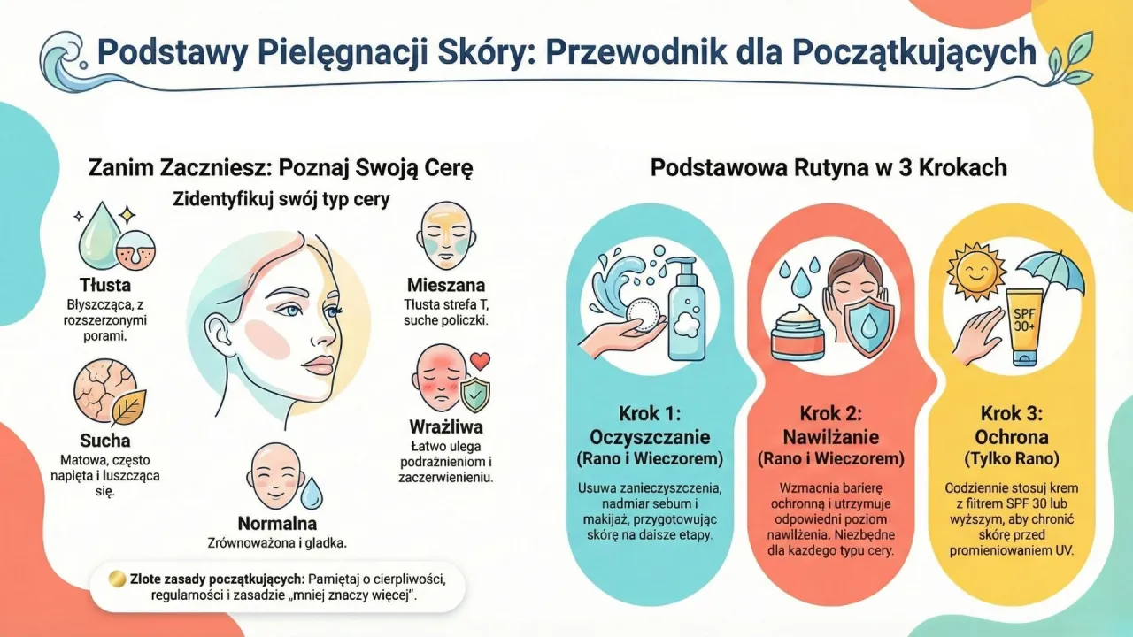 schemat pielęgnacji cery tłustej infografika