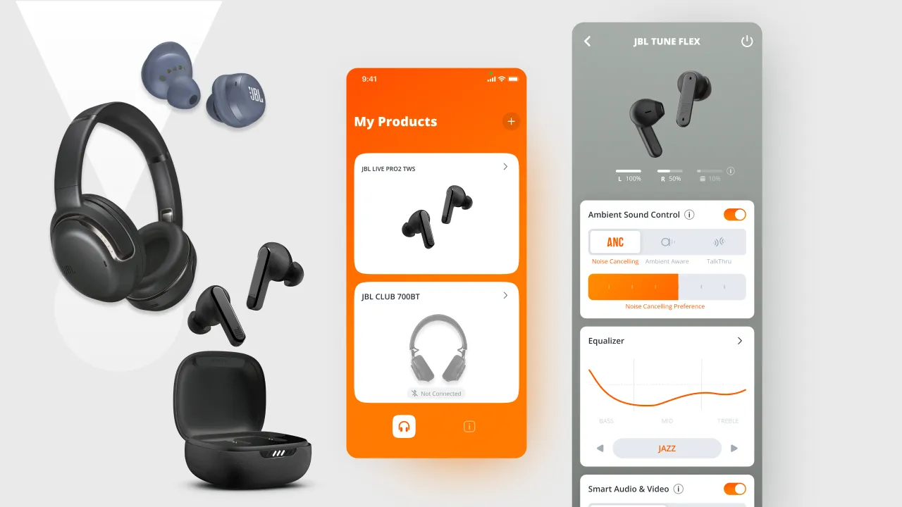 interfejs aplikacji jbl headphones