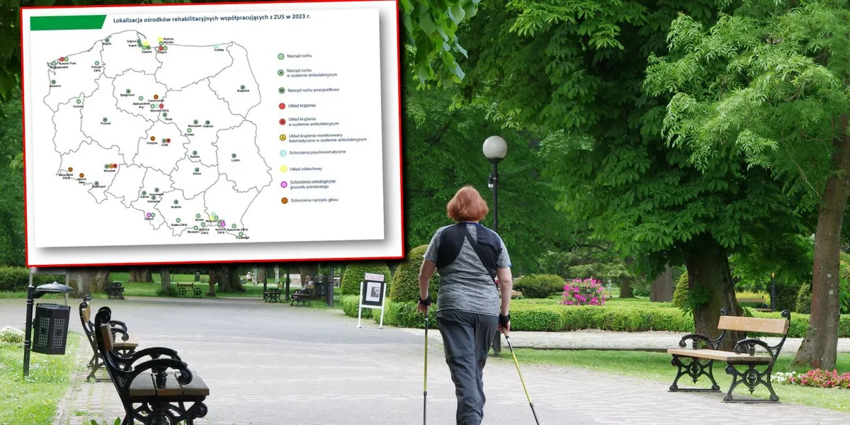 Mapa Polski uzdrowiska ZUS rehabilitacja kręgosłupa