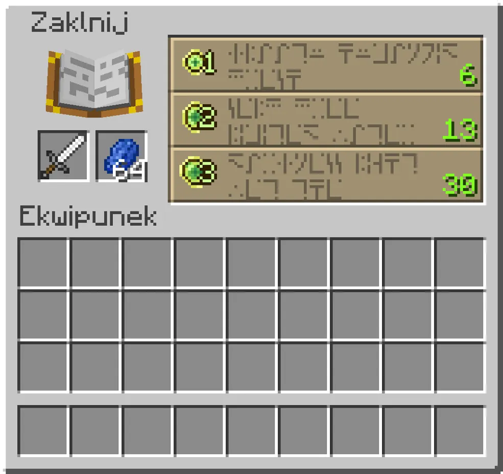 Minecraft st&oacute;ł do zaklinania z p&oacute;łkami