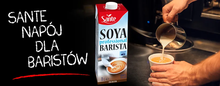r&oacute;żne rodzaje mleka sojowego na p&oacute;łce sklepowej z etykietami bio barista bez cukru