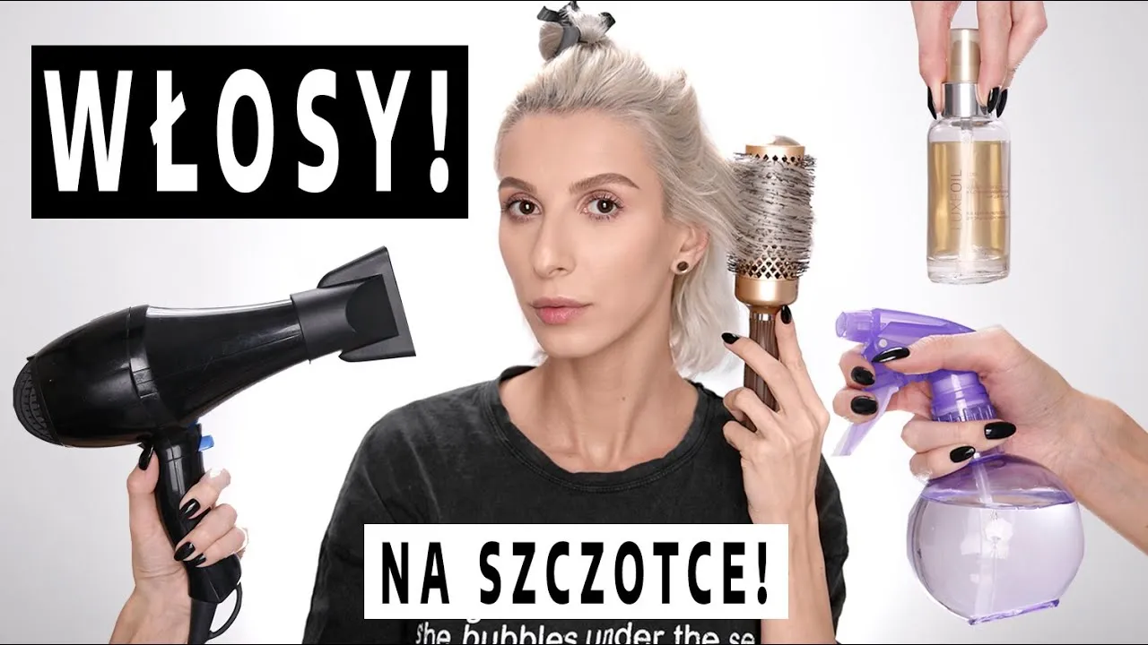 kobieta susząca włosy na okrągłej szczotce, wałki do włosów, hair wrapping