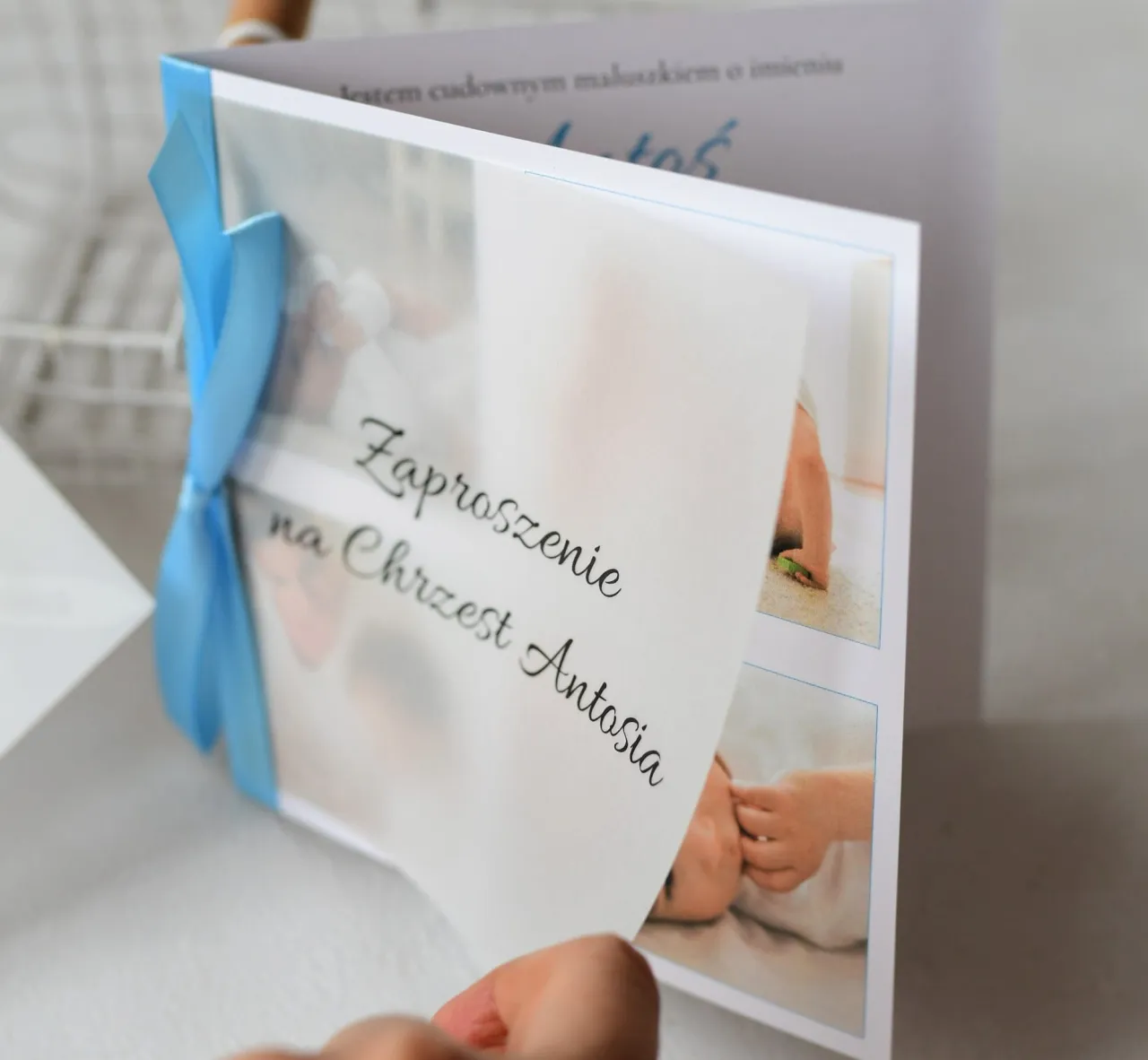 oryginalne zaproszenia na chrzest ze zdjęciem pudełko