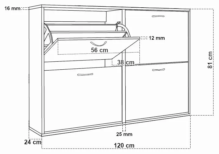Projekt szafki na buty szkic wymiary