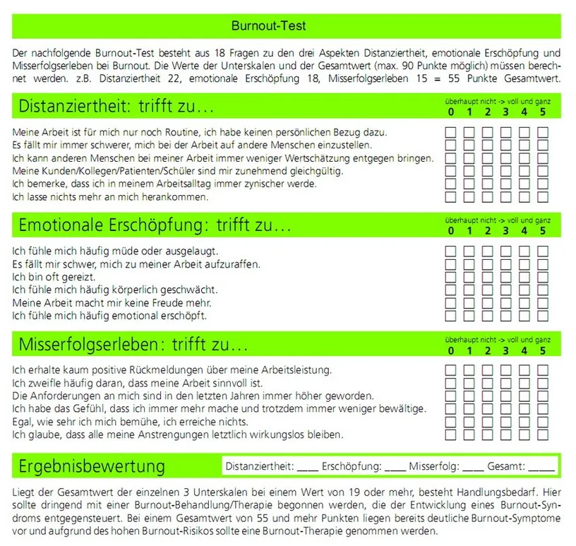 Psychologischer Fragebogen Burnout