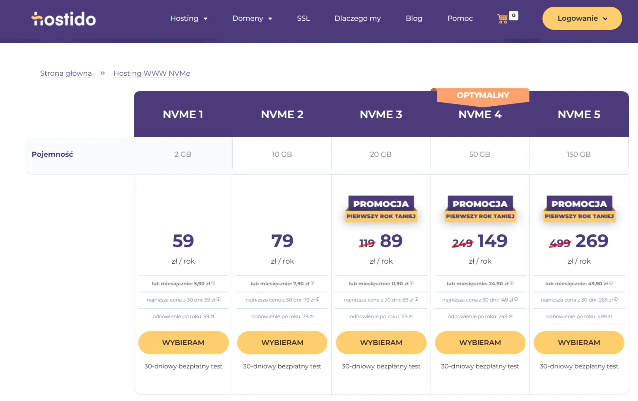 Porównanie ofert hostingu NVMe: znajdź idealne miejsce, gdzie domena i hosting będą działać szybko i niezawodnie. Ceny od 59 zł/rok.