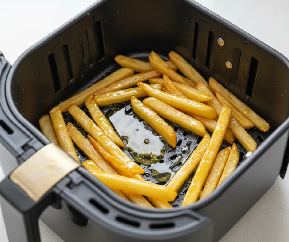 błędy przy robieniu frytek w air fryerze, przeładowany kosz frytkownicy