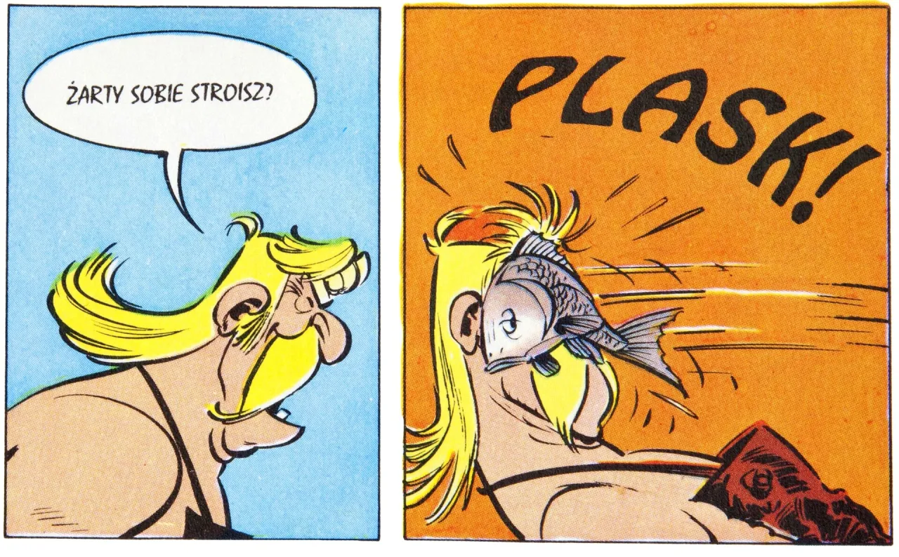 Przykłady dymków i onomatopei w komiksie