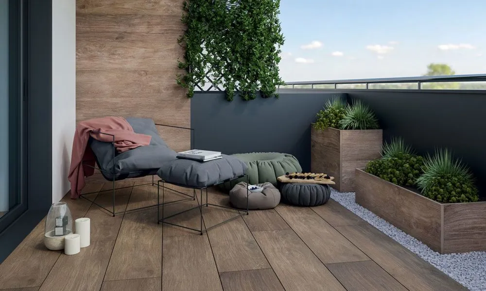 r&oacute;żne materiały na taras deski płytki beton