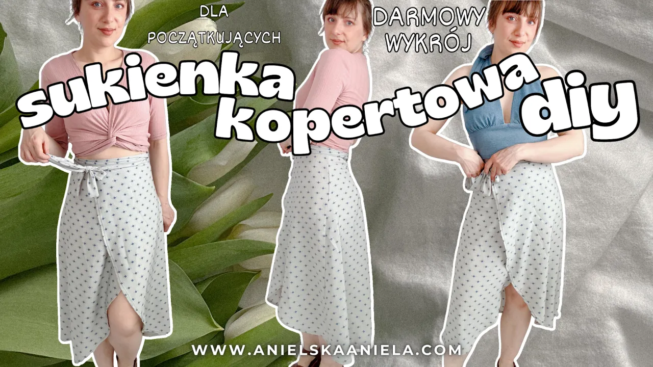 różne materiały na spódnicę kopertową lub podstawowe narzędzia krawieckie